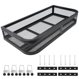 ORCISH Heavy Duty ATV Front Cargo Basket, 17" W x 36" L x 6" H Racks and Baskets with Steel Mesh Surface, Include Mounting Kit, ATV Storage Cargo Box Attachments for Luggage Carrier