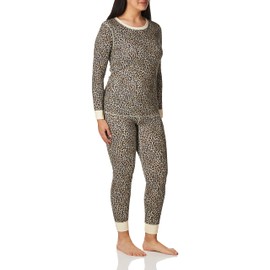 Fruit of the Loom Women's Micro Waffle Premium Thermal Set Pajama, Animal Print, Medium