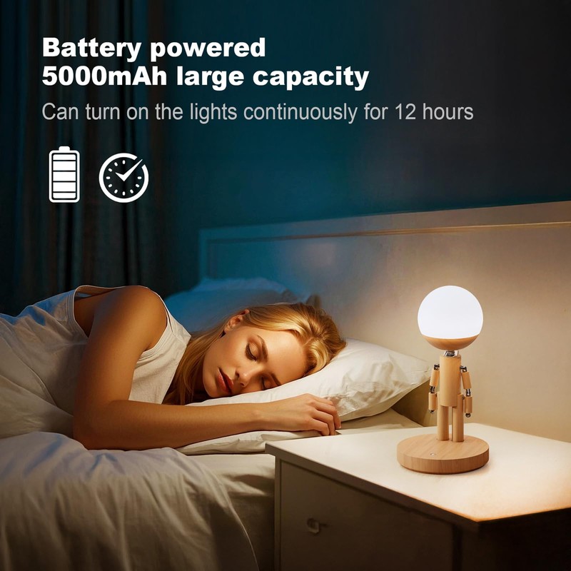 GZAODMCP Robot LED Table Lamp Wooden with Adjustable Arm Rechargeable