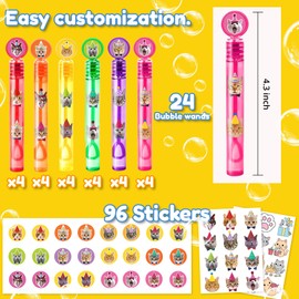 24PCS Funny Cat DIY Bubble Wands Party Favors 96PCS Stickers for Goodie Bag Fillers Pinata Stuffers, Mini Bubble Bulk Birthday Party Supplies Toys Gifts Class Prizes for Toddlers Boys Girls