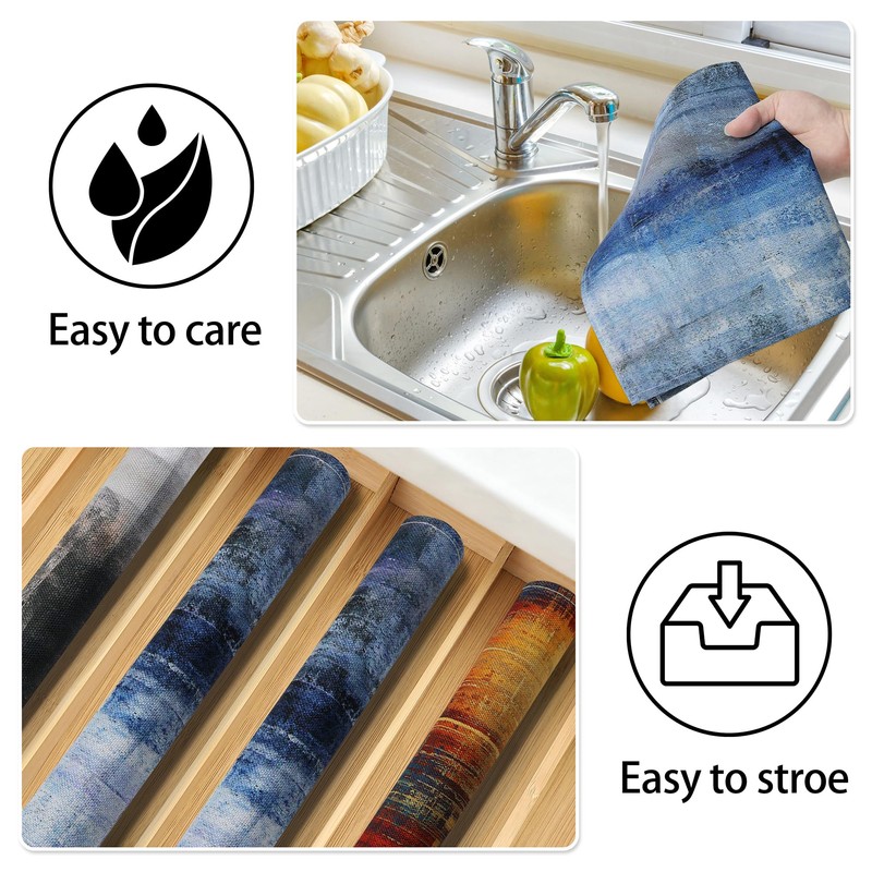 Blue and Gray Placemats Washable, Linen Rectangular Place Mats Set