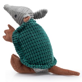 Hollypet Plush Dog Squeaky Toy Stuffed Armadillo Animal Pet Puppy Chew Toys with Clean Teeth for Small Medium Large All Breed Sizes Dogs, Deep Green, 14 in