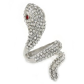 Avalaya 45mm L/Clear Crystal Snake Ring/Rhodium Plated Metal/Size 7