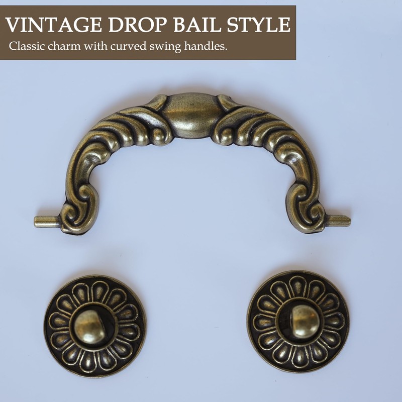 HOUSEHOOK 6 Pack Vintage Drop Bail Pulls, 3-1/2 Inch Hole