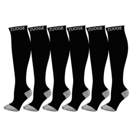 zuoge 6 Pairs Compression Socks Pack - Best Medical, Nursing, Travel & Flight Socks - Running & Fitness - 15-20mmHg