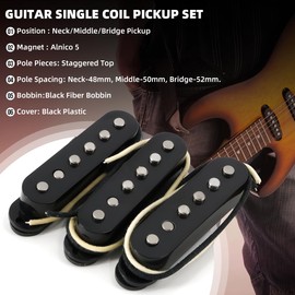 Domofa Single Coil Pickup Alnico 5 Neck/Middle/Bridge Pickups for Strat Electric Guitar Replacement Part (Black)