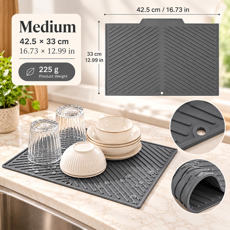 Silicone Dish Drying Mat for Kitchen Countertops – Non-Slip, Multi-Purpose
