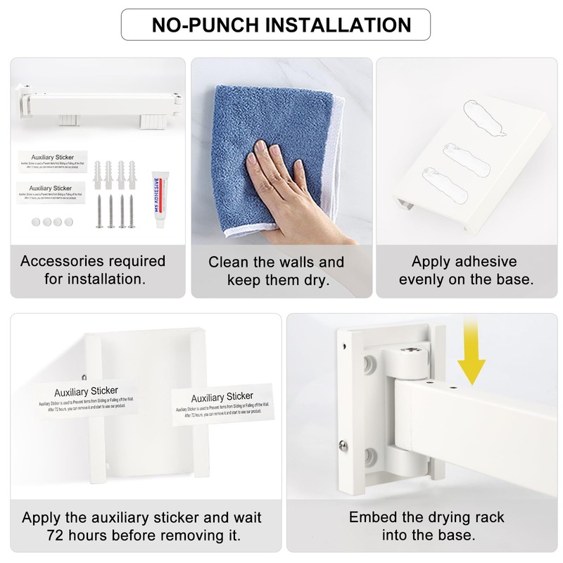 SWAWIS Clothes Airer White Wall Mounted Clothes Rail 90 cm