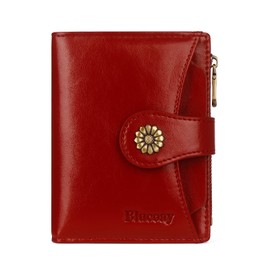Blucoay Womens Wallet,RFID Blocking Wallet Women Soft Leather Bifold Wallets For Women Card Holder With Removable ID Window winered