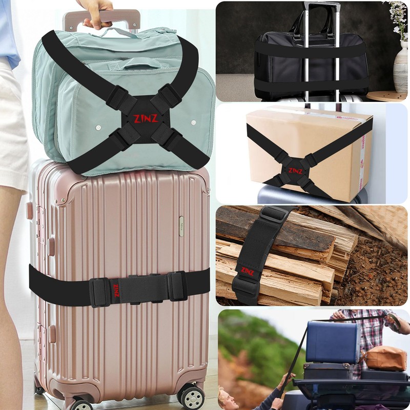 ZINZ 2 Pack Elastic Luggage Straps and Suitcase Bungee, Adjustable
