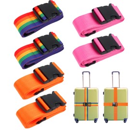 6 Packs Luggage Straps, Adjustable Suitcase Straps, TSA Approved Luggage Belt Suitcases, Heavy Duty Travel Belts (Rainbow+Orange+Rose Red)