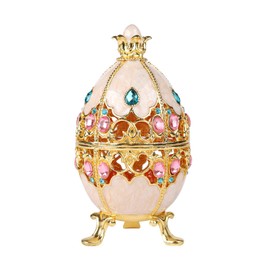 Furuida Trinket Box with Hinged White Hollow Out Easter Egg Enamel Jewelry Box Classic Ornaments Metal Craft Gift for Home Decor