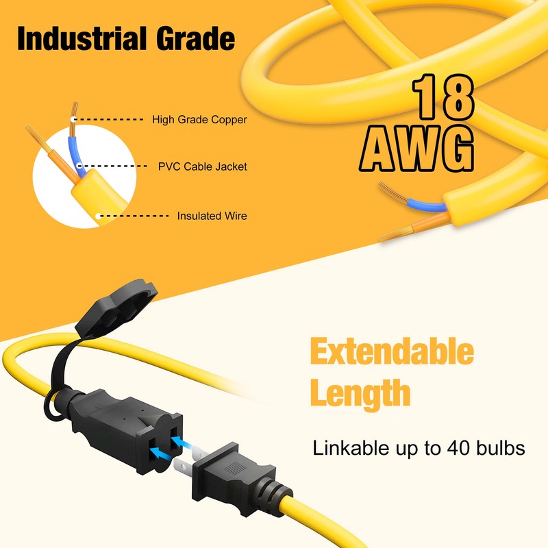 G GJIA 100FT Construction String Lights, IP65 Waterproof ETL Certified