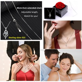 Preserved Real Rose with 925 Sterling Silver Pendant Necklace Eternal Rose with Silver Necklace Rose Box Gift for Mum Wife Her on Mothers Day Valentines Day Christmas Birthday Gifts for Women