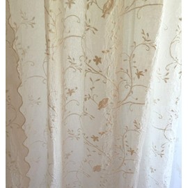 LillaBelle Curtains New Bird Off-White Embroidered 130 x 250 cm Shabby Vintage Country House Transparent