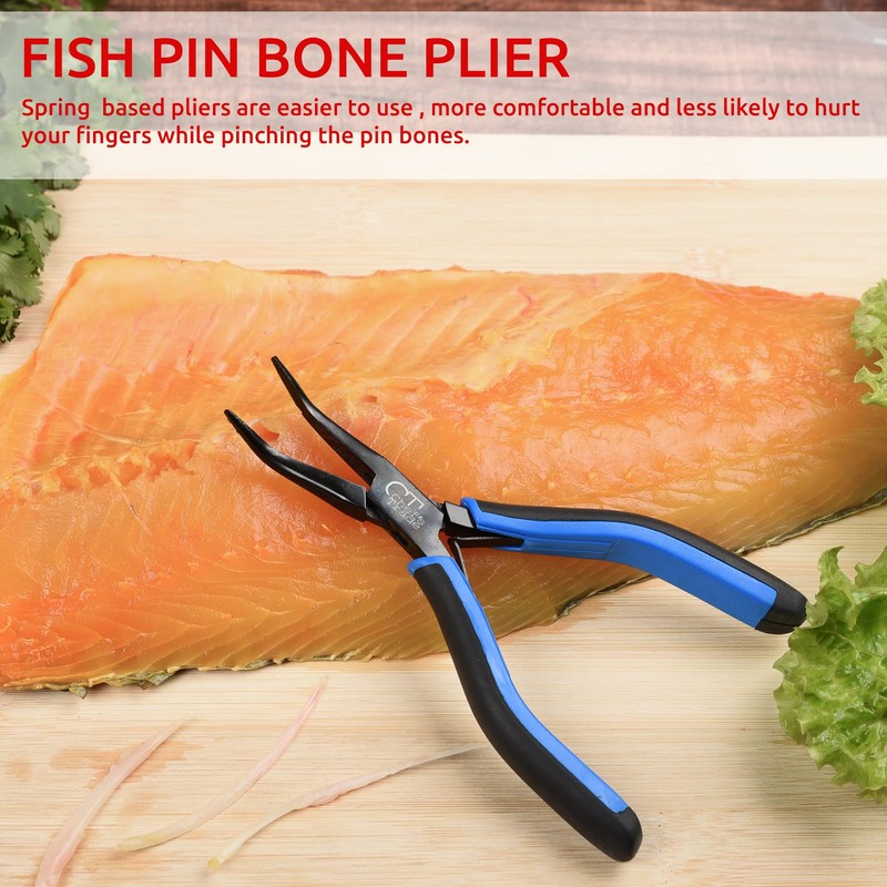 Fish Bone Pliers/Tweezers Stainless Steel Curved With Non-Slip Grip Black