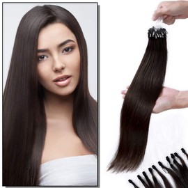 Elailite Real Hair Micro Ring Extensions, 45 cm, Remy Real Hair Extensions, 100 Strands, 50 g, #2 Dark Brown