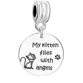 Sexy Sparkles Pet Memorial Cat Charm – My Kitten Flies with Angels European Spacer, Dangling Charm, Fits European, Biagi, Chamilia, Troll, and More