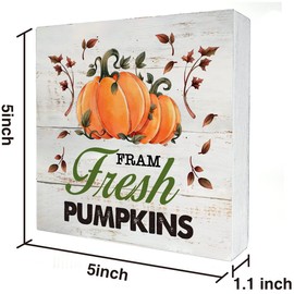 Rustic Fram Fresh Pumpkins Wood Box Sign Fall Pumpkins Autumn Wooden Box Sign Farmhouse Home Desk Shelf Decor (5 X 5 Inch)