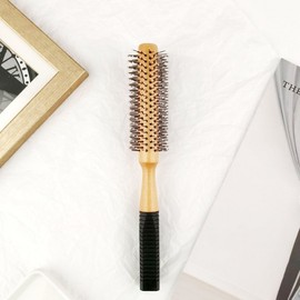 Natural Wood Rubber Handle Hair Roll Brush 1 Hair Brush 2ea