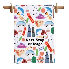 MNIGIU Chicago Symbols Kitchen Towel Chicago Lover Gift Chicago Landmarks Towel