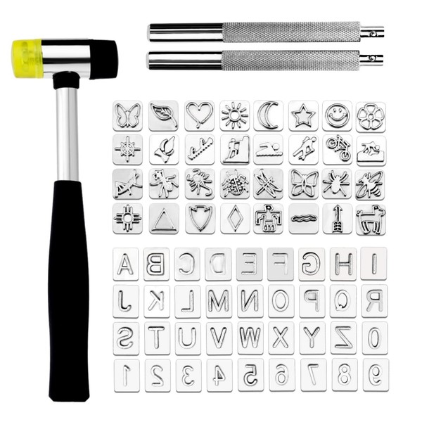 Leather Stamping Tools with Rubber Hammer, 71 PCS Leather Different