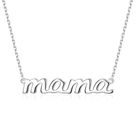 MILACOLATO Mother's Day Gifts 925 Sterling Silver Mama Necklace 14K White Gold Plated Mom Necklaces for Mom New Mum Grandma Women Wife