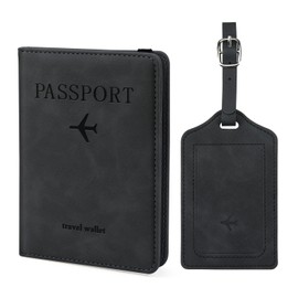 ILIYAH Passport Holder PU Leather RFID Blocking Passport Cover Travel Wallet Case with Card Slot & Elastic Strap Passport Covers, Black combination, Minimalist
