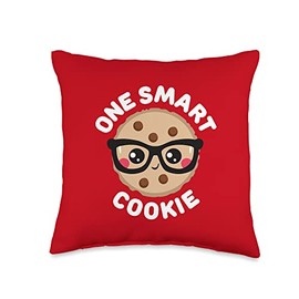 Kazdal's Kawaii Designs One Smart, Chocolate Chip Cookie, Nerd, Geek, Red Throw Pillow, 16x16, Multicolor