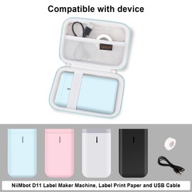 Canboc Hard Carrying Case for NIIMBOT D11 Portable Bluetooth Handheld Label Printer, Mesh Bag fits NiiMbot D11 Label Tape and USB Cable or Other Accessory, Mint Green