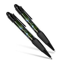 Set of 2 Black Ballpoint Pens (Photo Insert) - Blue Juniper Berries Tree Nature - Soft Feel Finger Grip #50317