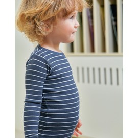 moimoln Ribbed Stripe Viscose Baby Toddler Pajamas Snug fit Pjs Daily Long Blanco Navy 4T
