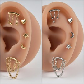 LAURITAMI Helix Piercing Stainless Steel 16G Ear Tragus Earring Cartilage Ear Piercing Stud Silver Gold, stainless steel