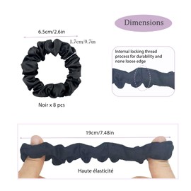 JOIYHY 8 Haargummis aus Satin, weich und elastisch, streifenfreie Gummibänder für Damen und Mädchen, glatt, gewellt, gelockt, lang, schwarz