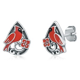 925 Sterling Silver Cardinal Bird Earrings – Hypoallergenic Stud Earrings, Symbol of Love & Blessings Delicate Gift for Women Mothers or Bird Lovers