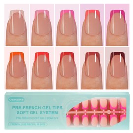 300Pcs French Gel Nail Tips, Vansiho Short Square Nail Tips, Pink Pre-French Tips Press on Nails, Acrylic Fake Nails for Nail Art DIY 15 Sizes