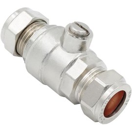 TC Isolating Isolation Valve 15mm Full Flow Large Bore Compression Chrome Plated Slotted- Pack of 2