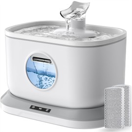 Pro Cordless Cat Water Fountain, 2.5l/84oz Water Fountains for Cats Indoor, Wireless Pump Radar Sensor for Automatic Liquid Release, Battery Operated Water Dispenser Pet Drinking with 2 Filters, White