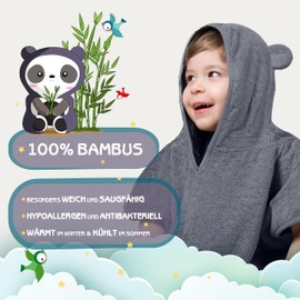 Fuchs&Panda® Children's Bath Poncho Extra Warm, Soft & Cuddly (100% Bamboo) Bath Poncho Baby & Children Bath Poncho Towel Poncho Children with Great Gift Packaging (Blue/Grey)