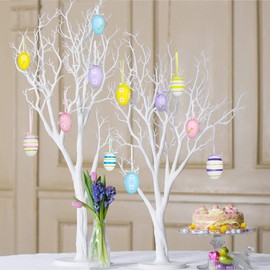 12Pcs Easter Eggs Decorations Hanging Ornaments Colorful Plastic Eggs Easter Tree Decor Kids School Home Office Egg Hunt Basket Stuffers Party Supplies