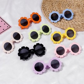 TOSGMLOUS Ages 0-24 Months Newborn Flexible Baby Polarized Flower Sunglasses with Strap Bendable Frame for Infant Boys Girls (Purple/Grey)