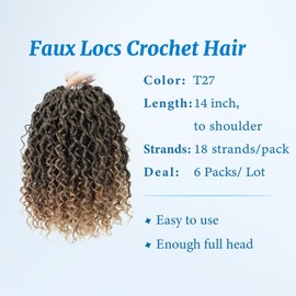 Forevery Faux Locs Crochet Hair 14 Inch Goddess Locs Crochet Hair for Black Women PreLooped 6 Packs Boho Crochet Locs With Curly Ends T27