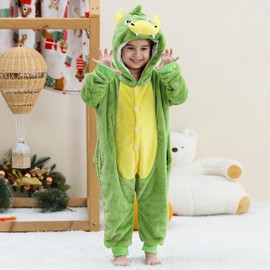 KAKU NANU Animal Onesie Kids Onesies for Girls Boys Animal Dinosaur Costume Kids Fleece Pyjamas Toddler Jumpsuit 9 10 Years Green
