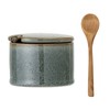 Bloomingville Pixie Salt Pot with Lid and Spoon Green Ceramic