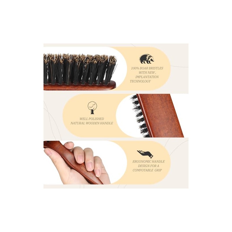 BESTOOL Cepillo para el cabello, cepillo de cerdas de jabalí