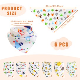 SYEYCW Pack of 6 Baby Bibs, Baby Muslin Neckerchief, Baby Triangle Scarf, with 2 Adjustable Press Stud Bibs, Baby Cotton Absorbent Neckerchief, for 0-36 Months Boys and Girls, Multicoloured