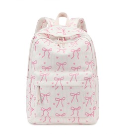LEDAOU Backpack for Teenagers Girls School Backpack Large Book Bags Primary School High School Cord Lightweight Laptop Bags for Girls Women Casual Travel Daypacks (Cord Pink White Strawberries)