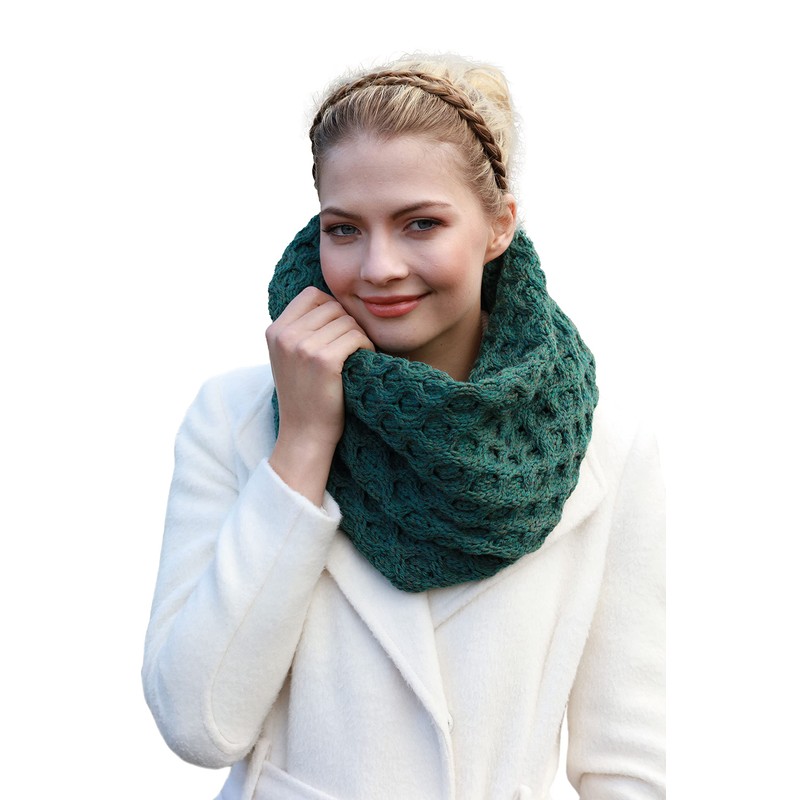 Merino Wool Honeycomb Irish Snood Scarf, Connemara Green, Size One