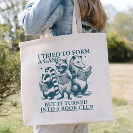 Mahrokh Cute Canvas Tote Bag with Pockets for Adults, Book Lovers Gifts - Mothers Day, Birthday Gifts for Book Lovers Women - Reading Accessories, Librarian, Bookish, Readers, Library Present