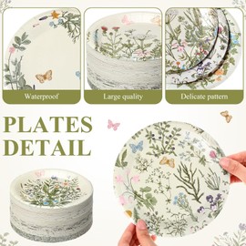 Umigy 120 Pcs Wild Floral Paper Plates 7 Inch Party Plates, Flower and Butterfly Dinner Tableware Watercolor Flower Tea Party Dessert Tableware for Birthday Wedding Baby Shower Bridal Shower